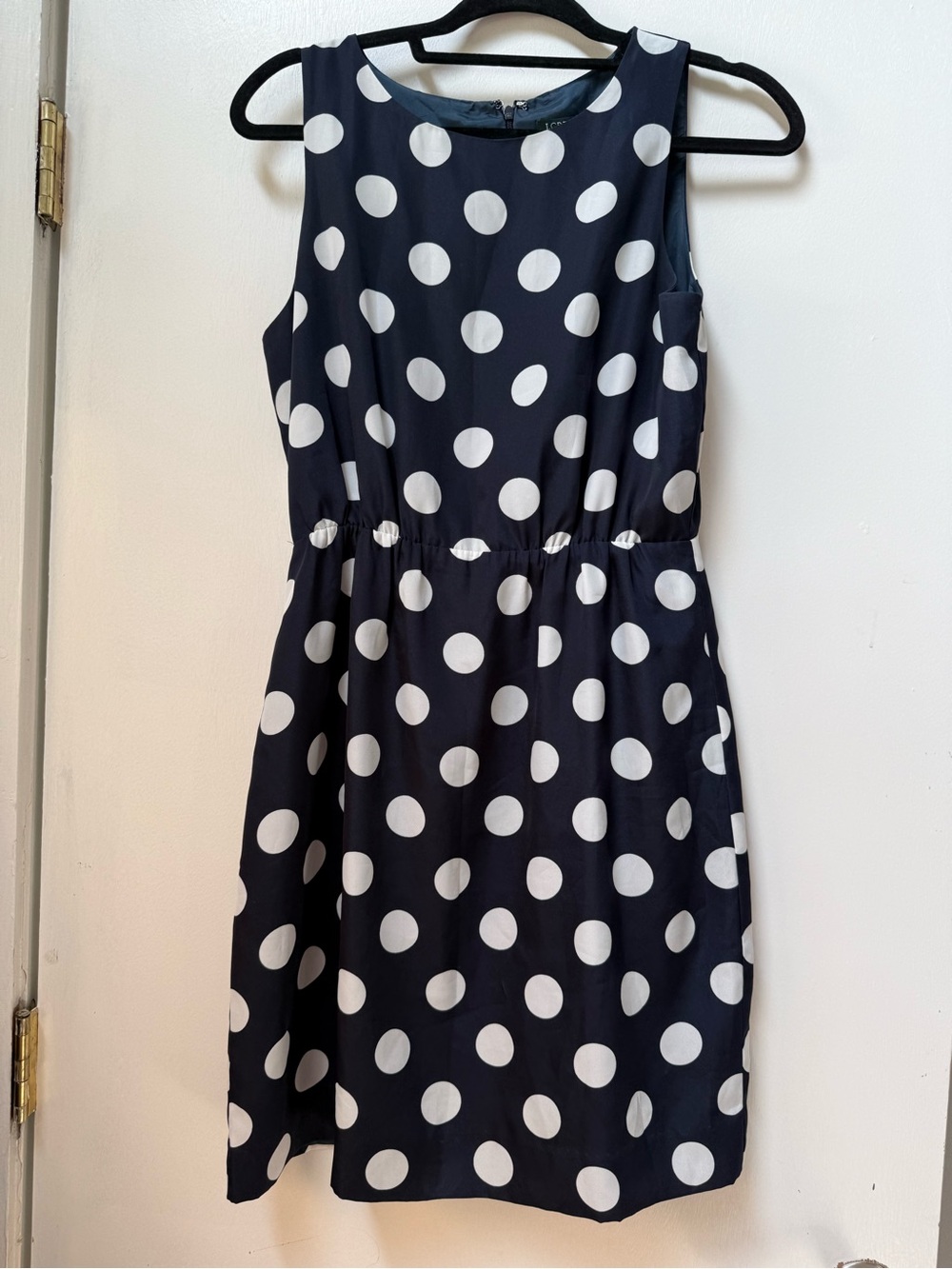 J. Crew Navy and white polka dot elastic waist.